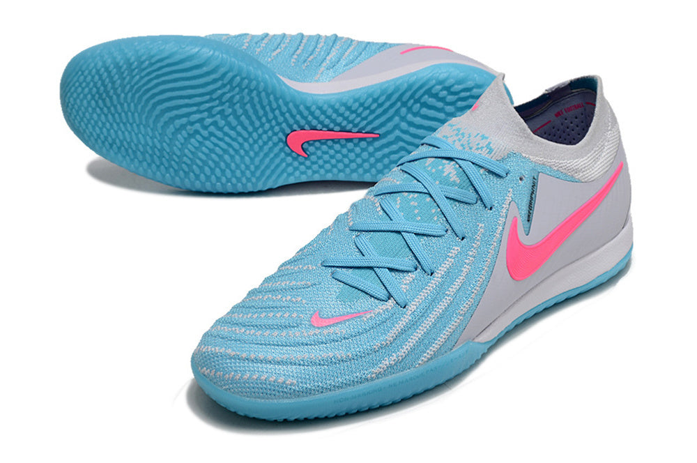 Chuteira Futsal Estilo Nike – Control Pro Cinza/Azul com Rosa