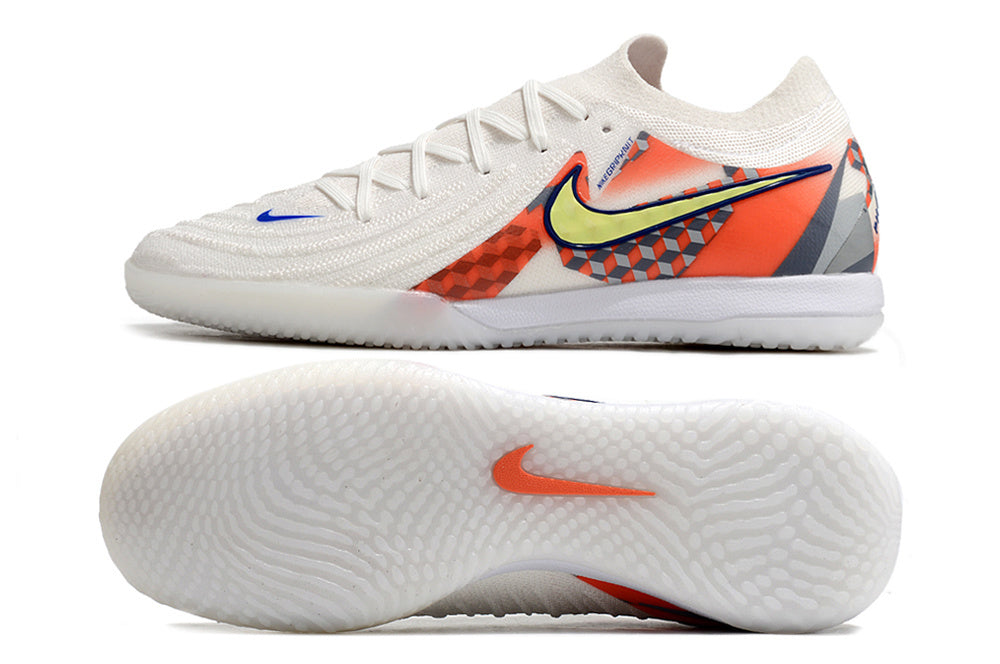 Chuteira Nike Futsal – Branco com Laranja e Amarelo
