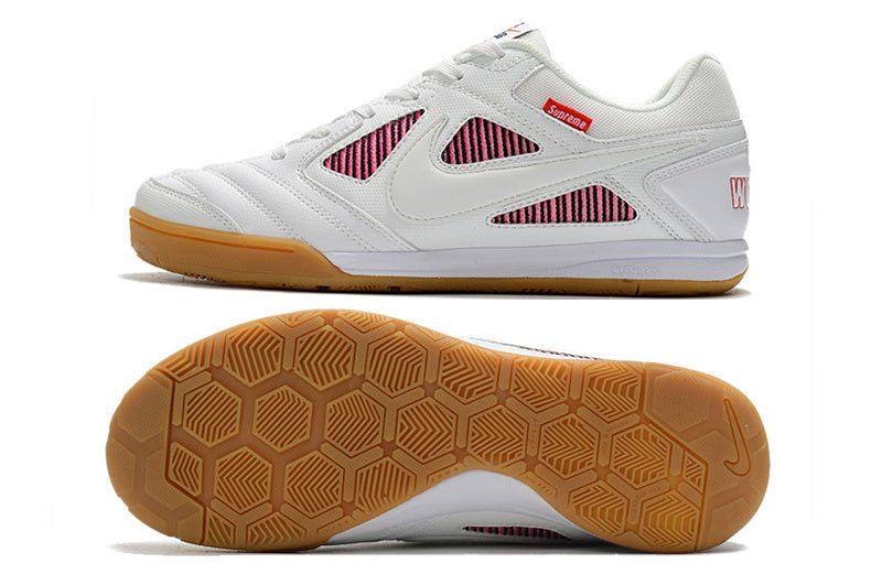 Chuteira Futsal Nike Gato – Branca com Detalhes Rosa