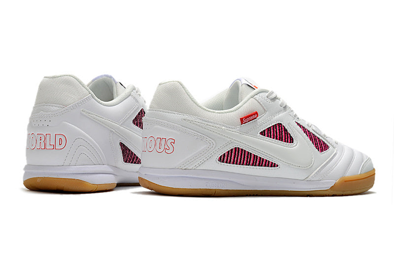 Chuteira Futsal Nike Gato – Branca com Detalhes Rosa