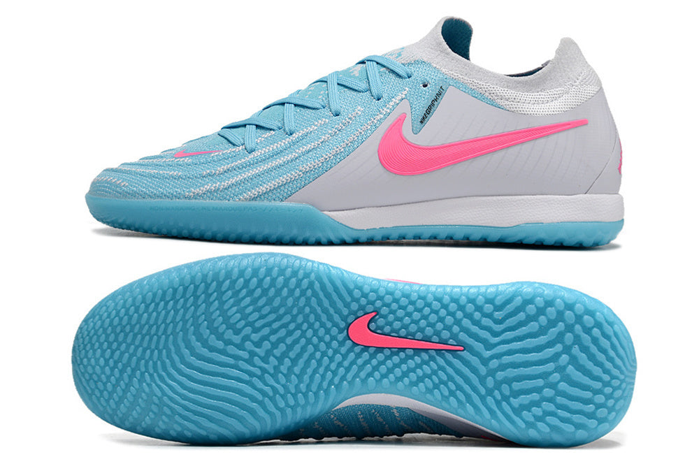 Chuteira Futsal Estilo Nike – Control Pro Cinza/Azul com Rosa