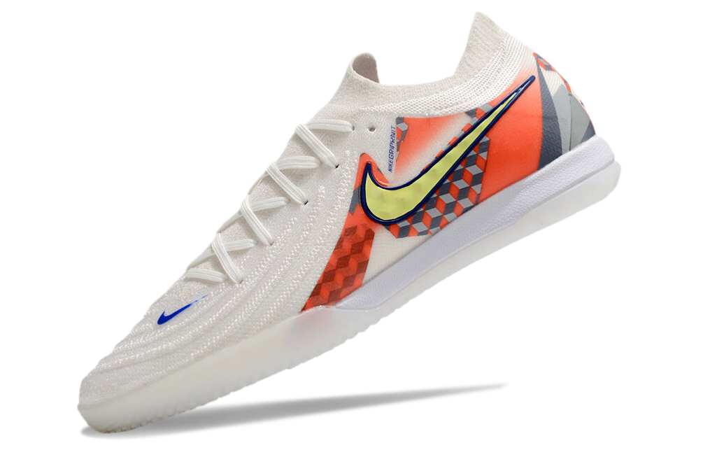Chuteira Nike Futsal – Branco com Laranja e Amarelo
